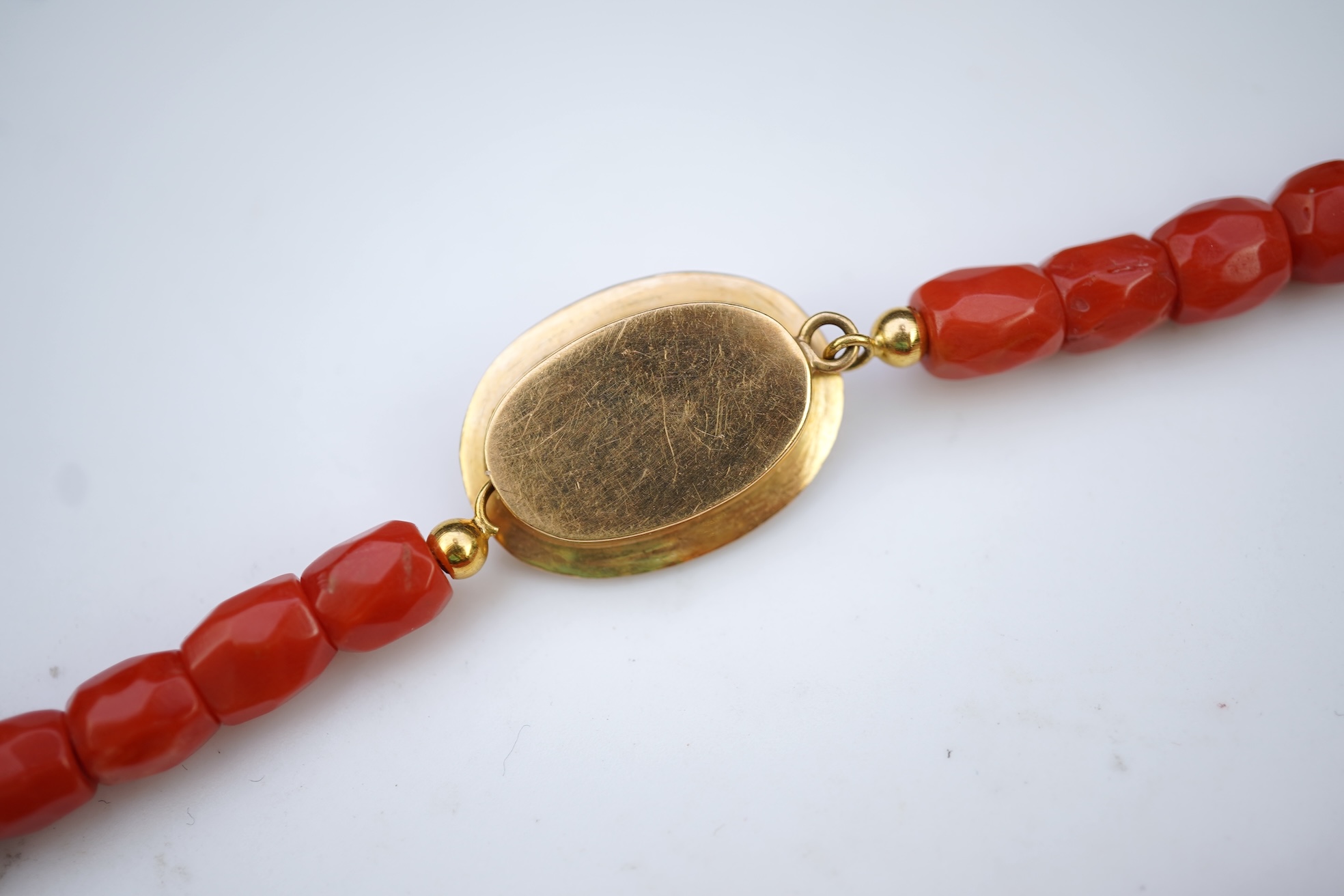 A coral bead necklace, mid 19th century